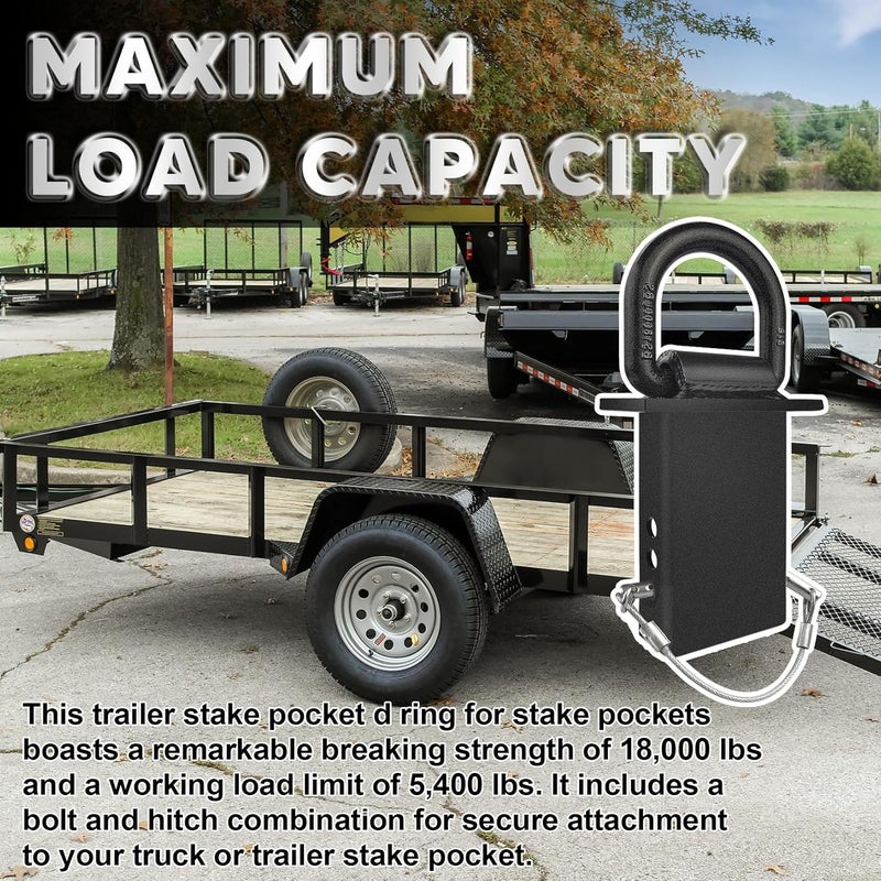 VONLX Stake Pocket D Rings 6pcs 18000lbs Heavy Duty D-Ring Tie Downs for Utility Trailers and Flatbed Trucks w/Hitch Pin w/Steel Cables, Removable Tie Downs for Flatbed Cargo Trucks, Black Upgrade - Image 5